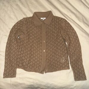 Vince Crochet Cardigan, Tan Wool & Cashmere Blend, Neutral, Casual Sz L